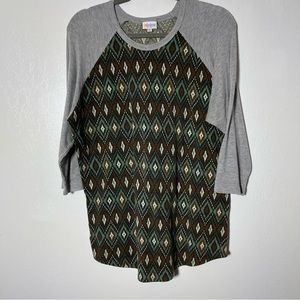 LuLaRoe, Vintage Print Randy Raglan Shirt. Size Large. In good used condition!